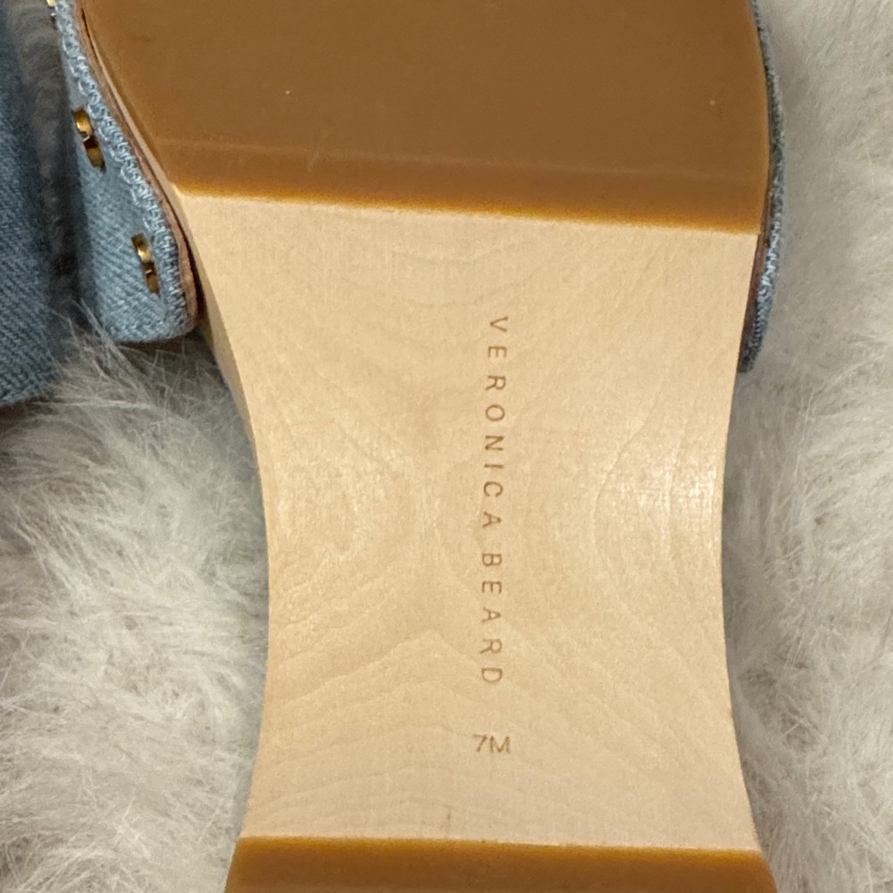 Veronica Beard Denim Mules with Wooden Heel Clog Slide Sandals Size 7 NWOT. - Picture 9 of 10